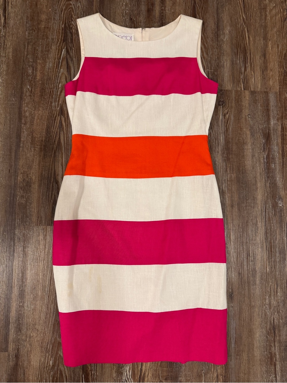 Sleeveless Striped Sheath Dress in Pink, Orange & Cream